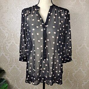 Lauren Conrad Size Medium Black with White Polka Dots Button Down Tunic Sheer